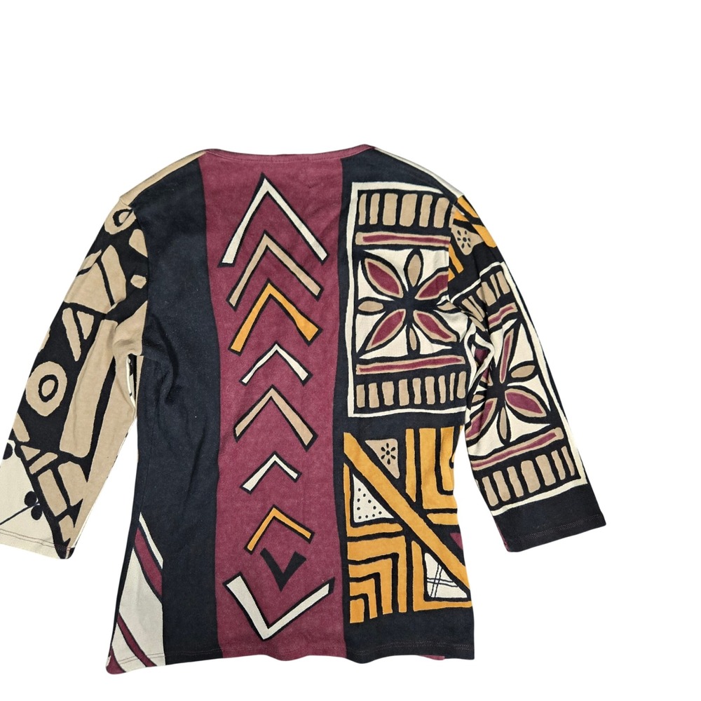 Vtg Noun Paris Y2K Euro Graphic 3/4 Sleeve V Neck Ribbed Top Sz Large - Picture 6 of 6